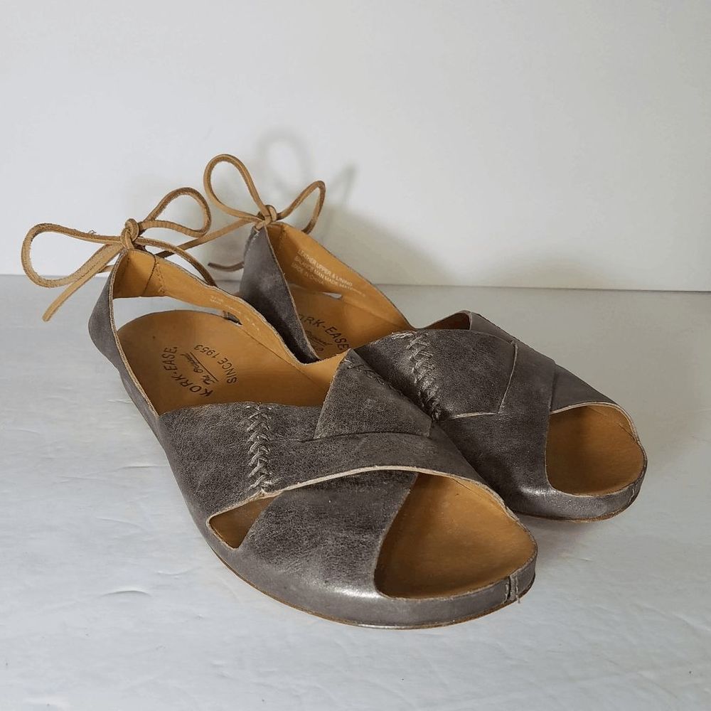 Kork Ease Flats Rebecca Sandals Size 7 Silver Leather Slingback Comfort Shoe Tie